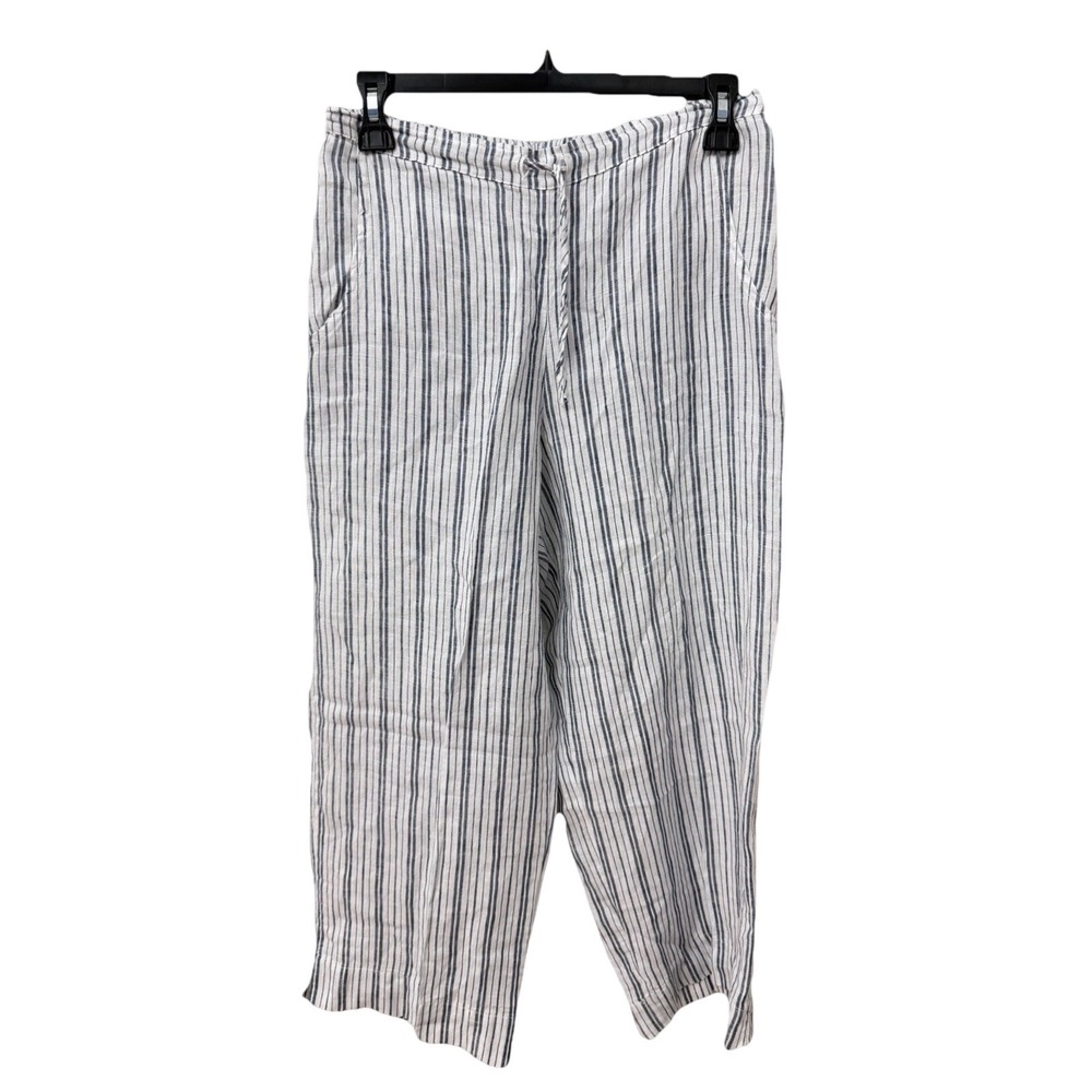 Bryn Walker Linen Striped Pants XXS Blue White Wide Leg Crop Drawstring USA